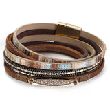 Bohemian Stripe Leather Bracelet with Natural Stone Charm