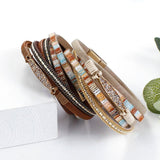 Bohemian Stripe Leather Bracelet with Natural Stone Charm