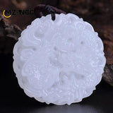 Chinese Jade Dragon & Phoenix Pendant, Double-sided Hollow Carved Necklace