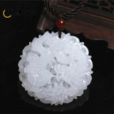Chinese Jade Dragon & Phoenix Pendant, Double-sided Hollow Carved Necklace
