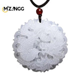 Chinese Jade Dragon & Phoenix Pendant, Double-sided Hollow Carved Necklace