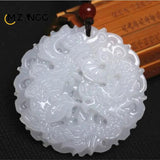 Chinese Jade Dragon & Phoenix Pendant, Double-sided Hollow Carved Necklace