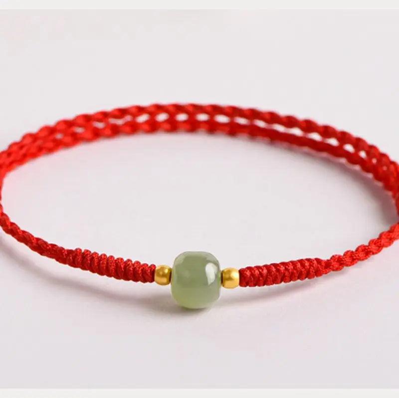 Chinese Style Hetian Jade Red-rope Bracelet for Women Hand-woven