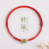 Chinese Style Hetian Jade Red-rope Bracelet for Women Hand-woven