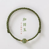 Chinese Style Hetian Jade Red-rope Bracelet for Women Hand-woven