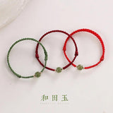 Chinese Style Hetian Jade Red-rope Bracelet for Women Hand-woven