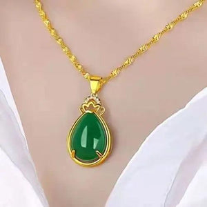 Water Drop Red Crystal Pendant Necklace Women 24K Real Plated