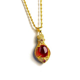 Water Drop Red Crystal Pendant Necklace Women 24K Real Plated
