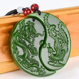 Chinese Green Jade Dragon Phoenix Jade Pendant Jewelry Lucky Auspicious Amulet