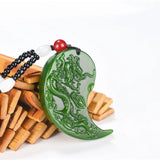 Chinese Green Jade Dragon Phoenix Jade Pendant Jewelry Lucky Auspicious Amulet