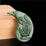 Chinese Green Jade Dragon Phoenix Jade Pendant Jewelry Lucky Auspicious Amulet