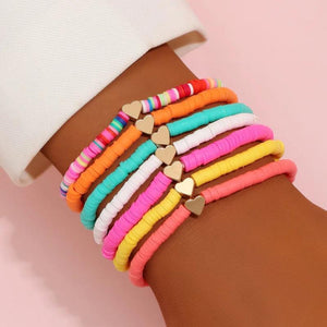 Boho Heart Bracelet Set for Women Colorful Pottery Beach Charm