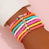 Boho Heart Bracelet Set for Women Colorful Pottery Beach Charm
