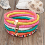Boho Heart Bracelet Set for Women Colorful Pottery Beach Charm