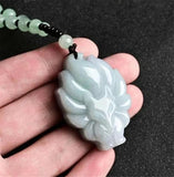 Emerald Jade Nine tail fox Pendant Necklace Hand-Carved Amulet