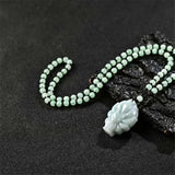 Emerald Jade Nine tail fox Pendant Necklace Hand-Carved Amulet