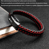 Blue/Red Leather Charm Men's Stainless Steel Bracelet