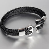 Men's Titanium Steel Woven Anchor Leather Bracelet