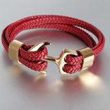 Men's Titanium Steel Woven Anchor Leather Bracelet