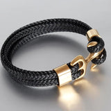 Men's Titanium Steel Woven Anchor Leather Bracelet