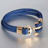 Men's Titanium Steel Woven Anchor Leather Bracelet