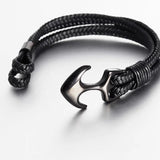 Men's Titanium Steel Woven Anchor Leather Bracelet