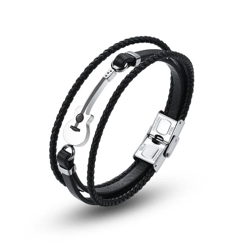 Multilayer Leather Guitar Engraved Bracelets
