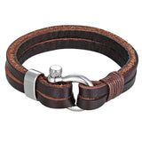 Stylish Leather Rope Chain Bracelet Stainless Steel Nautical Survival