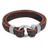 Stylish Leather Rope Chain Bracelet Stainless Steel Nautical Survival