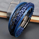 Braided Rope Leather Men Bracelets Stainless Steel Bangle