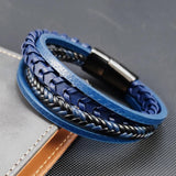 Braided Rope Leather Men Bracelets Stainless Steel Bangle