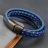 Braided Rope Leather Men Bracelets Stainless Steel Bangle