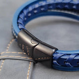 Braided Rope Leather Men Bracelets Stainless Steel Bangle