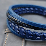 Braided Rope Leather Men Bracelets Stainless Steel Bangle