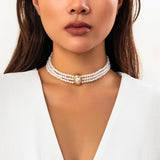 Green Pattern Bead Chain Short Necklace Pearl Choker Charm Wedding Jewelry