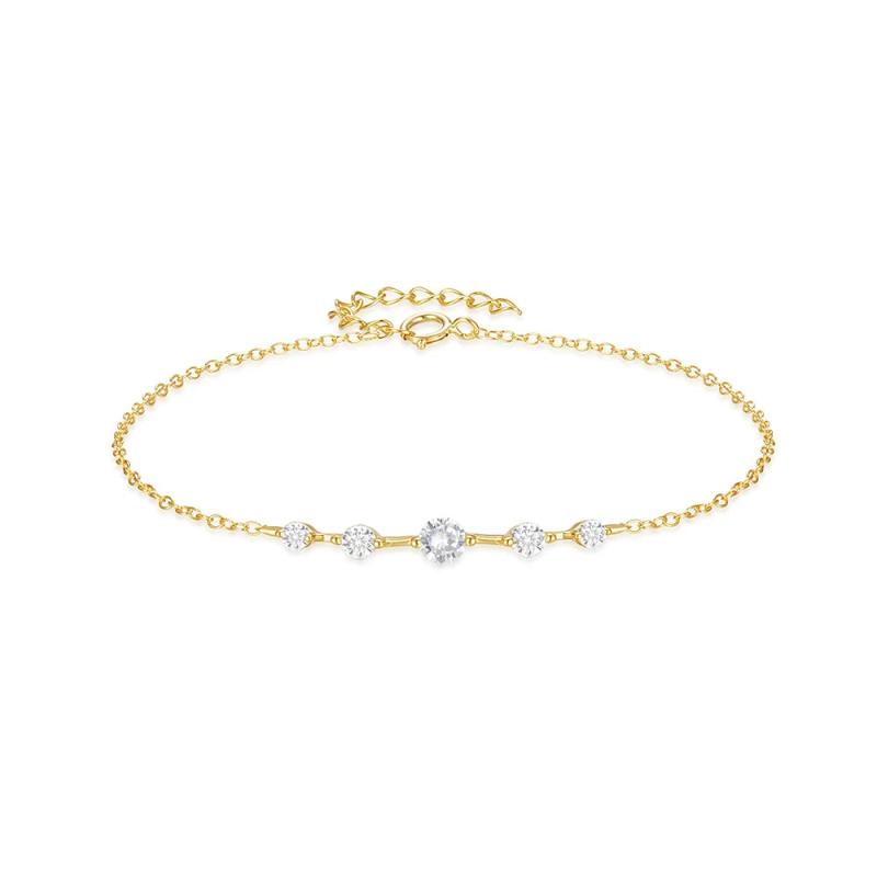 925 Sterling Silver Row Five Zircon Bracelet For Women