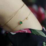 925 Silver Emerald Zircon Bracelet Geometric Square INS Women Jewelry