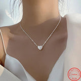 925 Silver Hammer Pattern Love Necklace Heart Pendant Women's Gift NK153