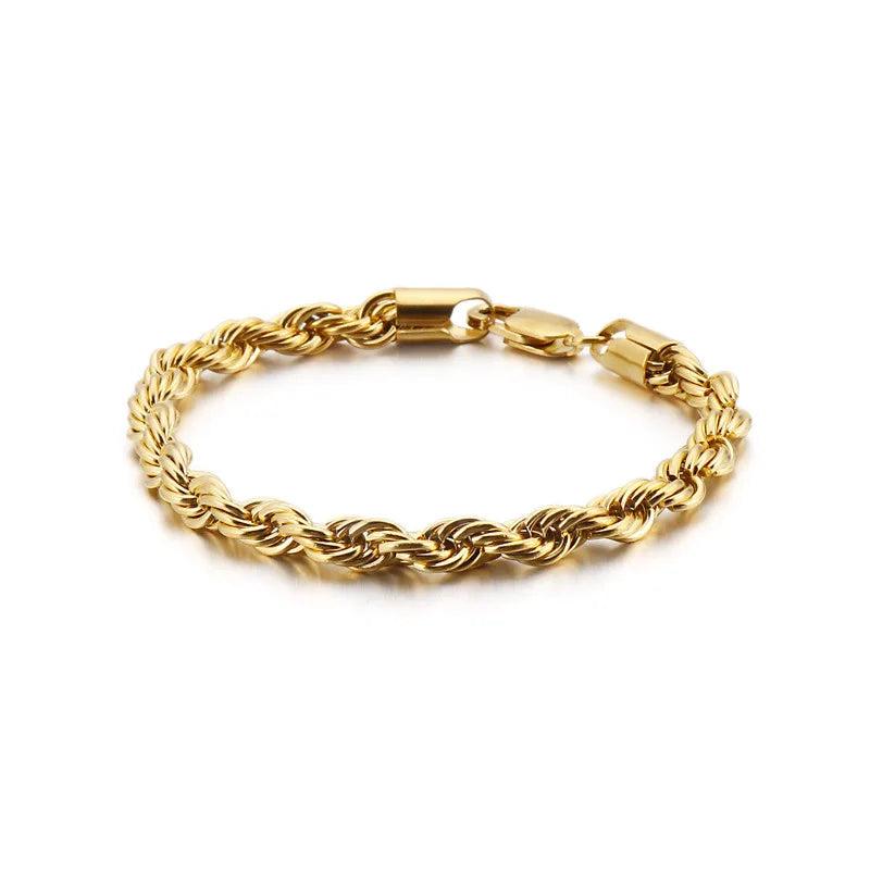 6MM Rope Chain Bracelet 18k Plated Stainless Steel Punk Rock Jewelry
