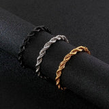 6MM Rope Chain Bracelet 18k Plated Stainless Steel Punk Rock Jewelry