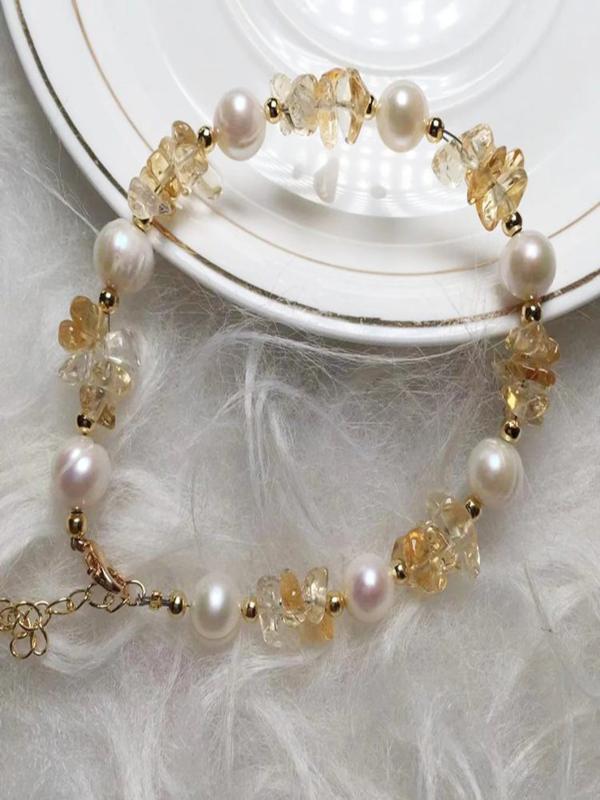 Baroque Citrine Freshwater Pearl Bracelet with 14kgp Clasp