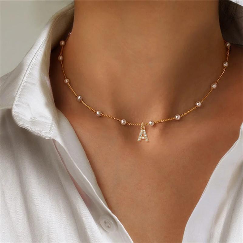 A-Z Initial Letter Pendant Pearl Necklace Women Jewelry Gift