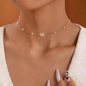 A-Z Initial Letter Pendant Pearl Necklace Women Jewelry Gift