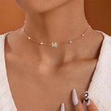 A-Z Initial Letter Pendant Pearl Necklace Women Jewelry Gift