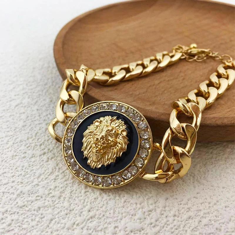 Punk Lion Head Charm Bracelet Zircon Chain Bangle