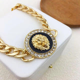Punk Lion Head Charm Bracelet Zircon Chain Bangle