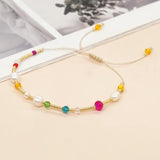 Colorful Crystal Freshwater Pearls Bead Bracelet Friendship Jewelry Adjustable