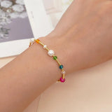 Colorful Crystal Freshwater Pearls Bead Bracelet Friendship Jewelry Adjustable