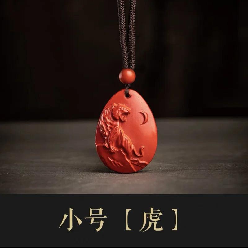 Natural Cinnabar Pendant Red Sand Zodiac Necklace Pendant
