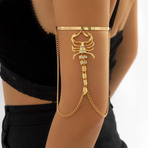 Bohemian Metal Rhinestone Arm Cuff Scorpion Tassel Bangles for Women